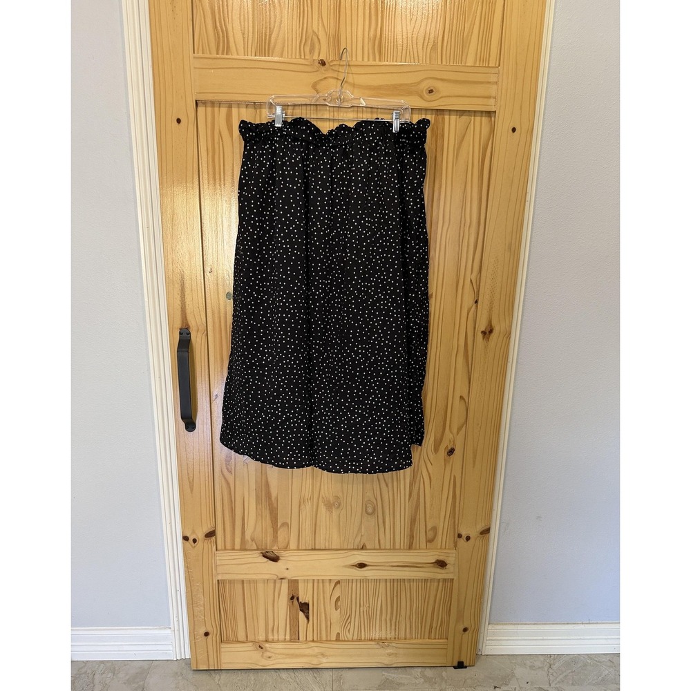 Nasty Gal Skirt Womens 16 Black Polka Dot Ruffle Elastic Waist Midi A-Line